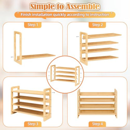 4-Tier Spice Rack Seasoning Organizer for Cabinet Pantry Countertop | Save Vertical Space, Bamboo Material with Aesthetic Design, Easy to Pick and Quick to Assemble