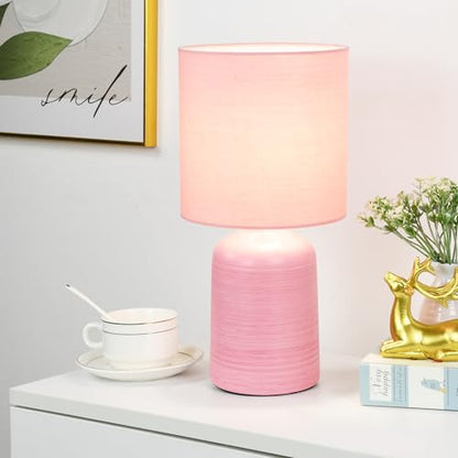 Maye Small Ceramic Table Lamp for Living Room and Bedroom,Modern Kids Night Table Lamp,Φ6.3×H13IN,Bulb Excluded,Pink - color: Pink