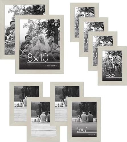 Americanflat Set of 10 Picture Frames with Shatter-Resistant Glass - Gallery Wall Frame Set with Two 8x10, Four 5x7 and Four 4x6 Frames - Signature Collection - Light Wood | Includes two 8x10, four 5x7 and four 4x6, shatter-resistant glass, hanging hardwa