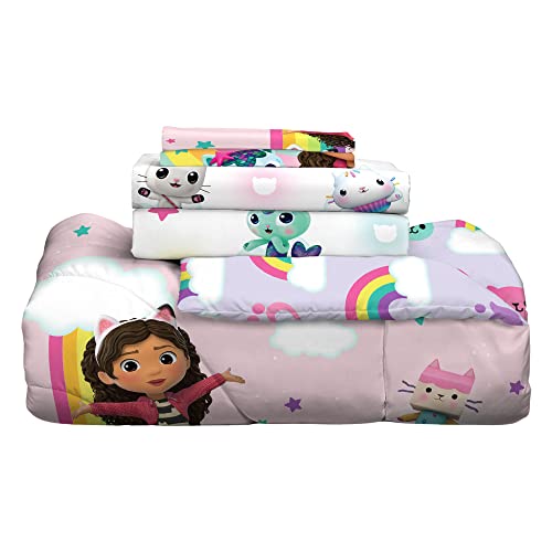 Gabby's Dollhouse Kids Twin Size Bedding, 5 Piece Super Soft Cozy Reversible Comforter and Sheet Set with Sham, (Officially Licensed Product) By Franco - color: Gabby's Dollhouse, size: Twin