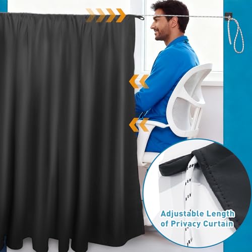 78 X 53 Inch Cubicle Curtain for Office, Blackout Privacy Curtains for Room Divider with Self Adhesive Hook Privacy Door Partition, Black