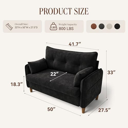 50" Mini Loveseat Couch for Small Space | Tufted Love Seat Couches for Bedroom and Apartment | Small Sofa Black - color: Black