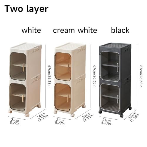 UFORU Tall Narrow Storage Cabinet,Slim Organizer with Magnetic Doors&Wheels | 2 Tiers, Smooth-Rolling Wheels, Durable Waterproof Plastic, Adjustable Shelves, Space-Saving Design for Small Spaces - color: Black, size: 2 tier
