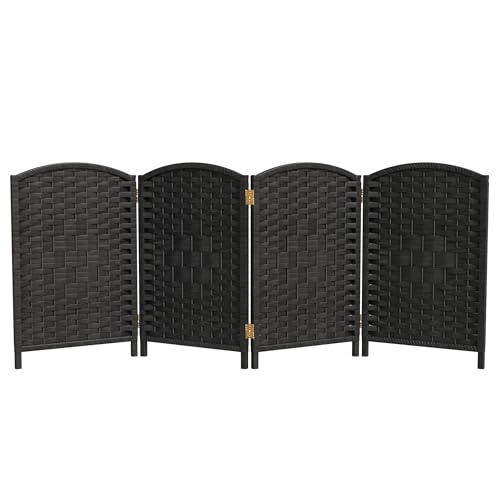 Red Lantern 2 ft. Short Diamond Weave Fiber Folding Screen - Black - 4 Panel - color: Black, size: 4 Panel