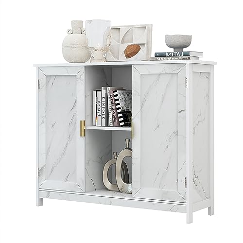TaoHFE Marble Top Narrow Sideboard Cabinet,White Marble Side Buffet Cabinet | Modern Side Buffet Cabinet With Storage,Kitchen Island narrow sideboard for kitchen for living room - color: Marble White