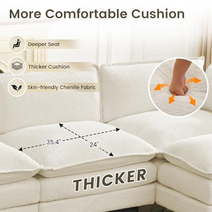 ROWHY Oversized Modular Sectional Couch with 2 Movable Ottoman, 148" Modern Convertible U Shaped Sofa Set, 4 Seat Comfy Cloud Couch with 2 Throw Pillows, for Living Room and Office, Chenille, Beige - color: Chenille Beige, size: 6 Seats U-Shaped