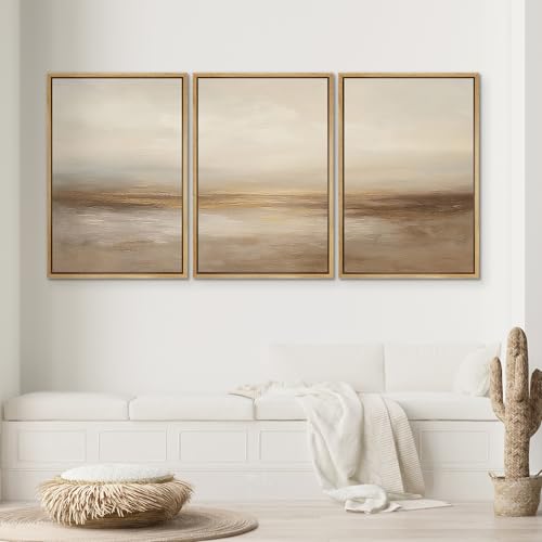 SIGNWIN Framed Wall Art Print Set Beige & Gold Horizon Abstract Minimalist Illustrations Modern Art Chic Multicolor for Living Room, Bedroom, Office - 16"x24"x3 NATURAL - color: A26-2601-edw13, size: 16"x24"x3 Panels Natural