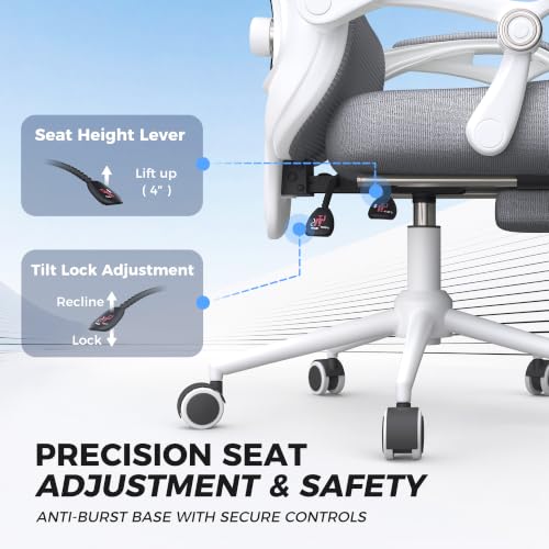 CYKOV Ergonomic Office Chair, Reclining, Footrest, Adjustable Lumbar, 350LB | 4-Way Headrest (4.72" + 60°), 2-Way Lumbar (2" + 1.18"), 90-135° Recline, Breathable Mesh, Gaming & Office, 5-Year Warranty - color: W-dgrey