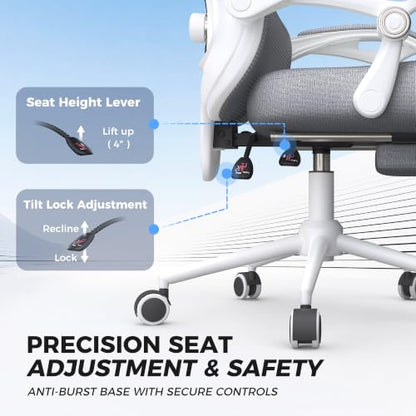 CYKOV Ergonomic Office Chair, Reclining, Footrest, Adjustable Lumbar, 350LB | 4-Way Headrest (4.72" + 60°), 2-Way Lumbar (2" + 1.18"), 90-135° Recline, Breathable Mesh, Gaming & Office, 5-Year Warranty - color: W-dgrey