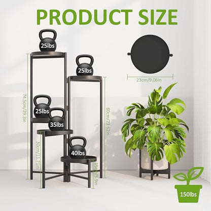 5 Tier Tall Metal Plant Stand, Duty Tiered Flower Shelf for Patio Garden | Rotatable 5-tier design, Foldable storage, leakproof trays, Waterproof rustproof, 10-minute easy assembly - size: 5 Tier