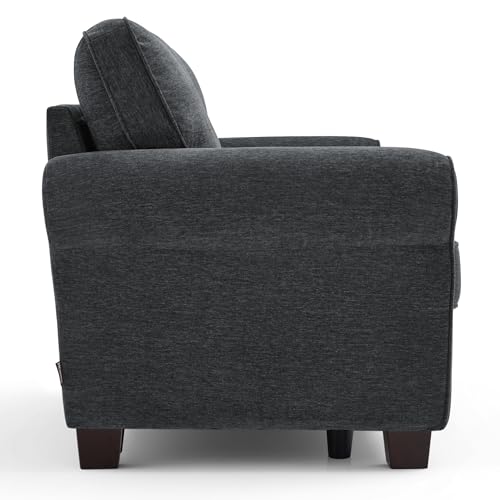 MCombo 67.7" Loveseat Sofa, 2-Seater Small Couch for Small Spaces, Classic Rolled Arm Upholstered Sofa with Solid Wood Legs for Living Room, Removable Cover, Chenille Fabric VE730 (Dark Grey) - color: Dark Grey