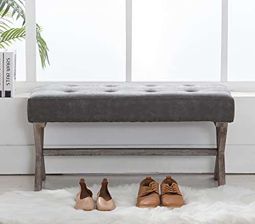 chairus PU Leather Upholstered Entryway Bench, 36 inch Bedroom Bench Seat with X-Shaped Wood Legs for Living Room, Foyer or Hallway - Gray - color: Pu, Grey