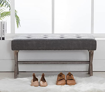 chairus PU Leather Upholstered Entryway Bench, 36 inch Bedroom Bench Seat with X-Shaped Wood Legs for Living Room, Foyer or Hallway - Gray - color: Pu, Grey