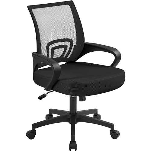 Yaheetech Black Computer Desk and Chair Set with Drawer, Shelves, Mesh Seat | Particle Board and MDF Build a Sturdy Desk with a Drawer and Elevated Platform, Paired with a Mesh Chair for Adults. - color: Black