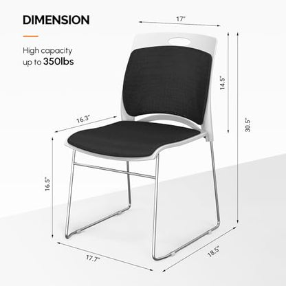VINGLI Stackable Plastic Mesh Padded Chairs for Office Set of 4, Black | Stacking Chairs with Metal Sled Base, Ergonomic Plastic Pad Seat & Back, Waiting Banquet Guest Break Room, Easy to install - color: Black, size: 4 Pack