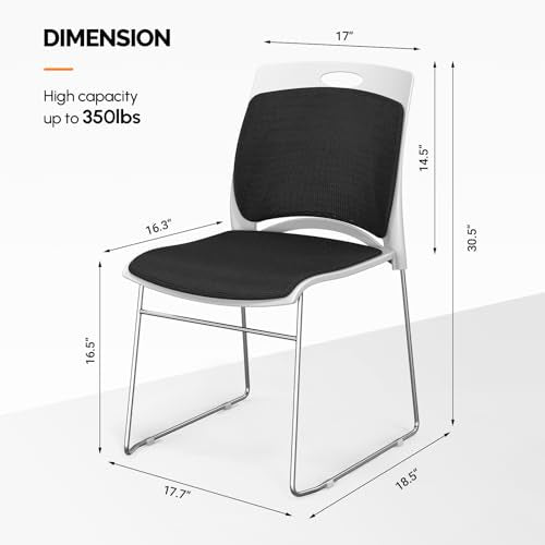 VINGLI Stackable Plastic Mesh Padded Chairs for Office Set of 12, Black | Stacking Chairs with Metal Sled Base, Ergonomic Plastic Pad Seat & Back, Waiting Banquet Guest Break Room, Easy to install - color: Black, size: 12 Pack