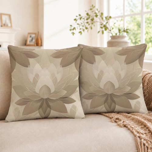 Floral 18x18 Throw Pillow Covers Set of 2, Decorative Vintage Floral Cushion Cases for Couch Sofa Bed, Morandi Peach Orange Nordic Linen Pillowcases Modern Home Decor Lotus-01 - color: Lotus-01