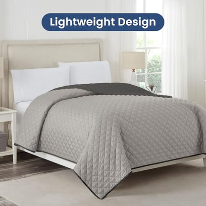 Martex Reversible Coverlet, Full Queen, Light Gray/Graphite | Lightweight, Durable, Soft, Easy Care, Reversible - color: Light Gray/Graphite, size: Full/Queen