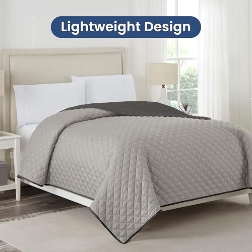 Martex Reversible Coverlet, King, Light Gray/Graphite | Lightweight, Durable, Soft, Easy Care, Reversible - color: Light Gray/Graphite, size: King