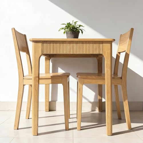 31.5" Solid Wood Dining Room Table,Rectangular Kitchen Real Wooden Table | 2 Person Modern Farmhouse Mid Century Fluted Design Furniture Desk for Home,Small Space,Apartment,Living Room Nature - color: Nature, size: 31.5" L x 25" W x 29" H