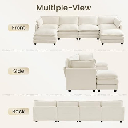 ROWHY Oversized Modular Sectional Couch with 2 Movable Ottoman, 148" Modern Convertible U Shaped Sofa Set, 4 Seat Comfy Cloud Couch with 2 Throw Pillows, for Living Room and Office, Chenille, Beige - color: Chenille Beige, size: 6 Seats U-Shaped
