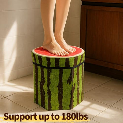 Covzoe 3 Pack Fruit Storage Stool, 12 x 12 Inch Folding Stool Ottoman | Collapsible Storage Seat Chest with Foam Cushion, Creative Organizer Stools Box for Patio Foot Rest