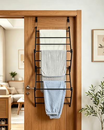 Over The Door Drying Rack, 16.8FT Hanging Drying Space with 11 Drying Rods, Foldable Door Laundry Rack for Bathroom Bedroom RV Apartment Indoor Clothes Drying