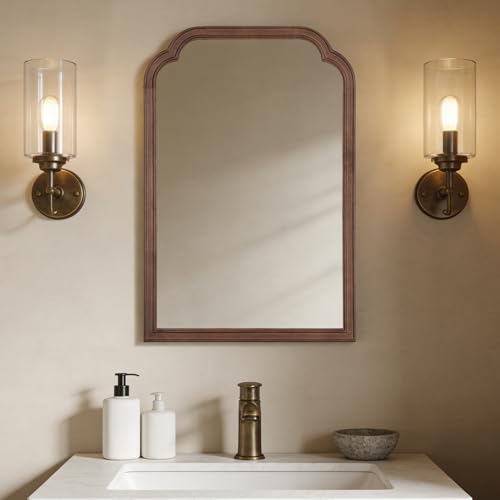 Wood Bathroom Mirrors for Wall Mounted, 20" x 30" Rustic Wood Frame Wall Mirrors Decorative for Living Room or Bedroom Vanity Mirror (Walnut) - color: Walnut B, size: 30"L x 20"W