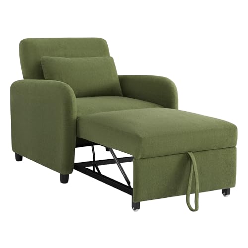 CHITA 3-in-1 Convertible Sleeper Chair, Pull-Out Sofa Bed Chair, Moss | Chair to Chaise Lounge to Flat Bed for Living room, 4 Adjustable Backrest Positions, Chenille Fabric, High-resilience Foam - color: Moss