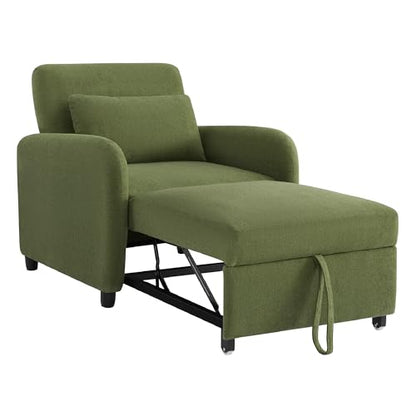 CHITA 3-in-1 Convertible Sleeper Chair, Pull-Out Sofa Bed Chair, Moss | Chair to Chaise Lounge to Flat Bed for Living room, 4 Adjustable Backrest Positions, Chenille Fabric, High-resilience Foam - color: Moss