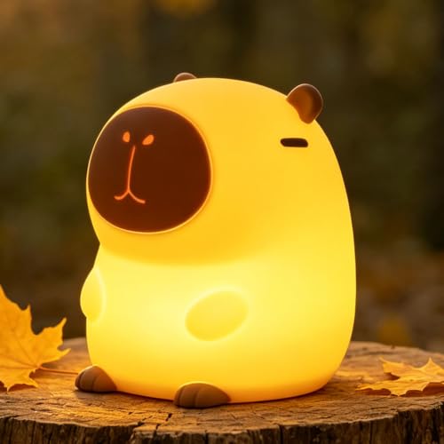 Rytinazzz Silicone Night Light for Kids, 50H Long Battery Capybara Lamp, Gift for Kids, Rechargeable Tap Control, Soft Dimmable Nursery Light - color: Capybara