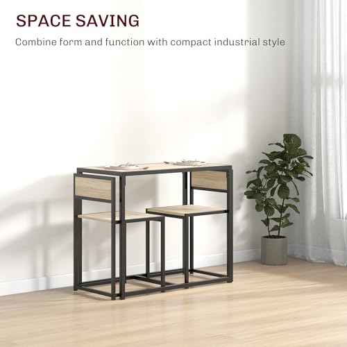 HOMCOM Small Dining Table Set for 2 Compact for Small Spaces, Oak | Kitchen Table and Chairs Set, Compact Dining Sets, Breakfast Nook - color: Oak