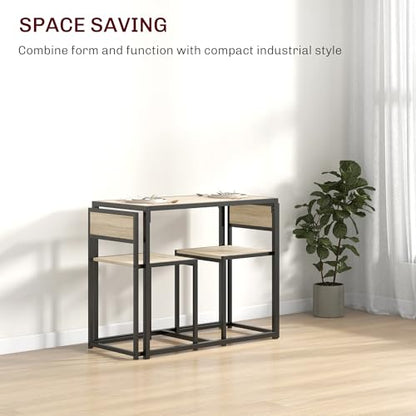 HOMCOM Small Dining Table Set for 2 Compact for Small Spaces, Oak | Kitchen Table and Chairs Set, Compact Dining Sets, Breakfast Nook - color: Oak