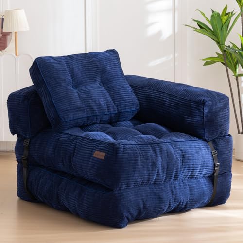 MAXYOYO Folding Sofa Bed, Convertible Chair Bed with Pillow | L-Shaped Floor Sofa with Armrest and Pillow, Foldable Portable Fold Out Comfy Chair Bed for Living Room Bedroom, Navy - color: Navy