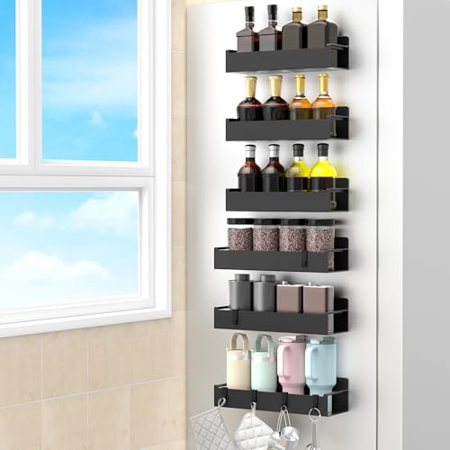 6 Pack Magnetic Spice Rack Organizer for Refrigerator and Oven, Black Fridge Organizers and Storage for Kitchen - color: Black, size: 6 Pack