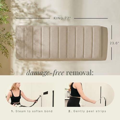 Nestl Upholstered King Headboard - Easy Assemble Channel Stitched Headboard King Size Bed - Wall Mounted Headboards with 3D Soundproof Wall Panels Peel & Stick Floating Headboards, Linen - color: 02-linen, size: King
