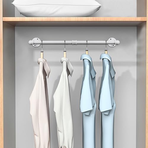 Industrial Iron Pipe Clothes Hanging Bar DIY Wall-Mounted Garment Rack Heavy Duty Clothing Rack for Bedroom, Laundry Room, Closet Storage (White 24 inch) - color: White, size: 24 Inch