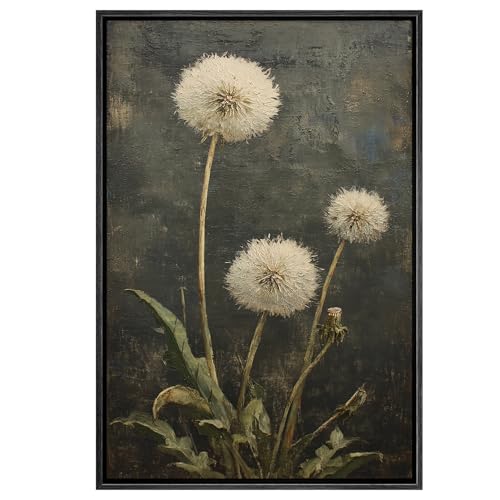 SIGNWIN Framed Canvas Print Wall Art Antique Style Dandelion Still Life Dark Illustrations Modern Art Multicolor for Living Room, Bedroom, Office - 16"x24" BLACK - color: B07-2605-M28, size: 24"L x 16"W
