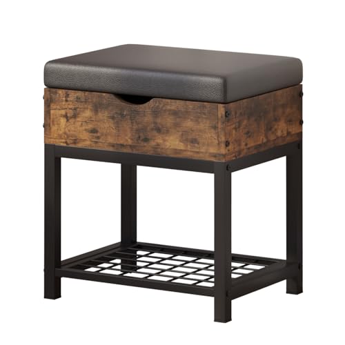 Shoe Storage Bench, Small Ottoman with Storage, Padded Seat, Brown