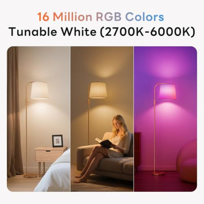Smart RGB Arc Floor Lamp, 65", App Control, Compatible with Alexa | 2700K-6000K tunable white, 1%-100% dimmable, music sync, 1200lm, 350° swivel woven linen shade, no account required - color: Gold, size: 65"(App Control)
