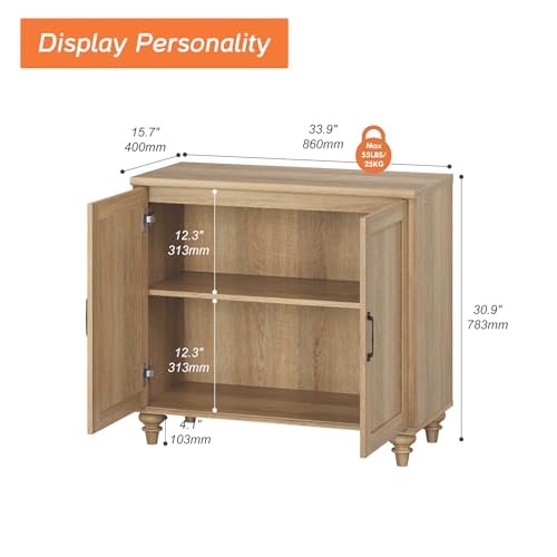 WAMPAT TV Stand for 43 inch TV Inch TV with 2 Wood Doors, Farmhouse Wood Universal TV Stands with Storage Cabinets, Morden Entertainment Center TV Console Table, Oak - color: Oak-b, size: 1