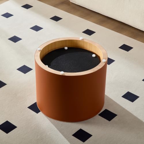 Round Nesting Coffee Table Set of 2 for Living Room, Orange | Saddle Leather Side Tables, 19 in. and 15 in. Accent and End Tables, Wood Frame, 200 lbs Capacity, Bedroom Home Office - color: 19.1" Round Orange