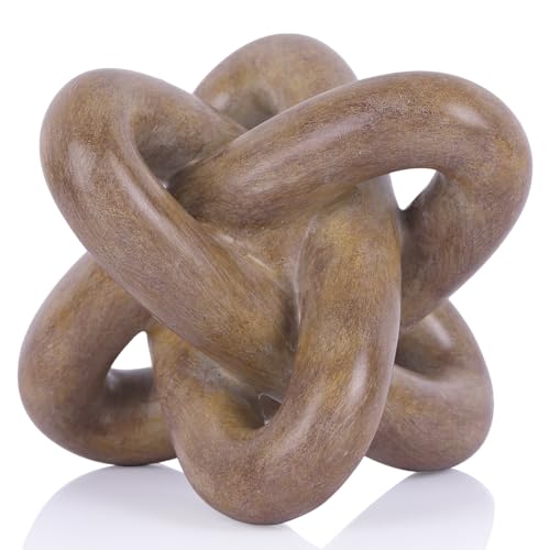 DOVDOV Wood-Toned Knot Sculpture, Triple-Knot Statue, Wood-Toned Home Decor, Ideal for accenting Rustic-Style Coffee Tables, Living Room TV Stands, Dining Tables, and entryway Shelving. - color: Wood