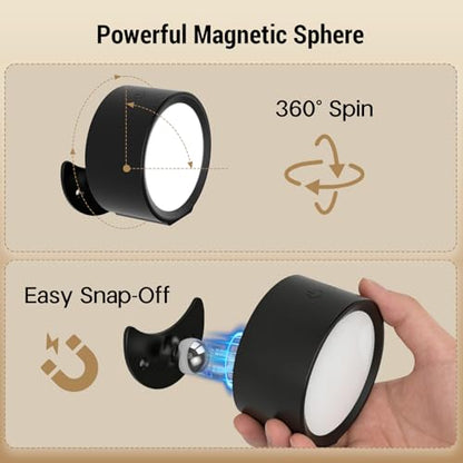 Rechargeable Wall Sconces, Renter-Friendly Peel & Stick (2PCS) | Long 160H Battery, 3 Color Temps, 4 Bright, Touch/Remote, 360° Rotate, for Bedroom, Living Room, Hallway, Reading (Black) - color: Black
