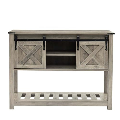 Farmhouse Entryway Table with Sliding Barn Doors, Wood Console Table with Storage Shelf, Rustic Sofa Table for Living Room, Entryway, Foyer, Grey - color: Grey