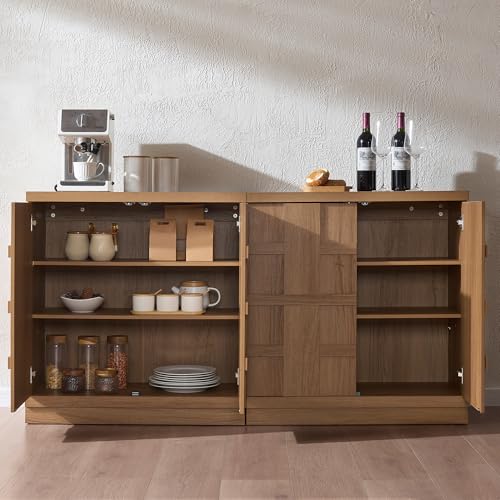 VividVibe Sideboard Buffet Cabinet with Storage, 62.6”W Credenza Storage Cabinet, Large Cabinet with 6 Compartments, Console Table for Dining Room, Kitchen, and Living Room, Entryway (Brown Oak) - color: Brown Oak