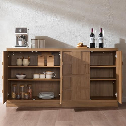 VividVibe Sideboard Buffet Cabinet with Storage, 62.6”W Credenza Storage Cabinet, Large Cabinet with 6 Compartments, Console Table for Dining Room, Kitchen, and Living Room, Entryway (Brown Oak) - color: Brown Oak