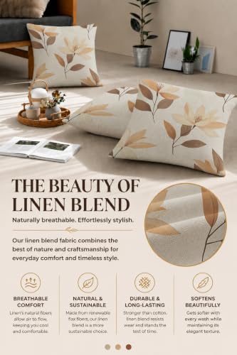 Floral 18x18 Throw Pillow Covers Set of 2, Decorative Vintage Floral Cushion Cases for Couch Sofa Bed, Morandi Peach Orange Nordic Linen Pillowcases Modern Home Decor Magnolia Flower-06 - color: Magnolia Flower-06