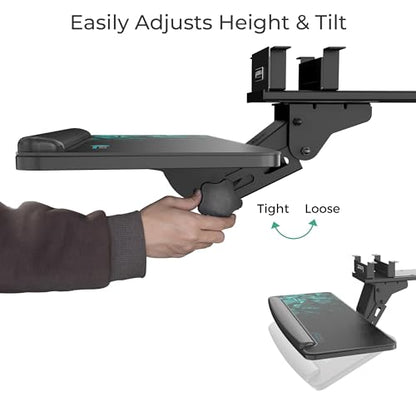 EUREKA ERGONOMIC Height Adjustable Mouse & Keyboard Tray Under Desk, 28x10'' Large Slide Out Swivel Tilt Computer Keyboard Drawer with Pad for Gaming Home Office, Dual Mount - color: Black & Green, size: 28 Inches