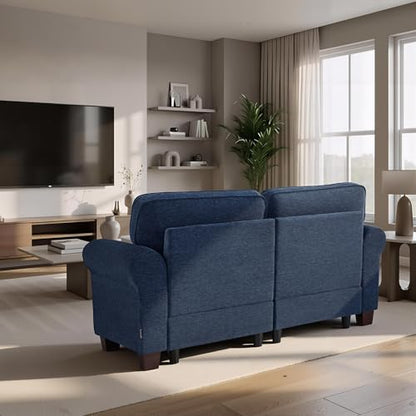 MCombo 67.7" Loveseat Sofa, 2-Seater Small Couch for Small Spaces, Classic Rolled Arm Upholstered Sofa with Solid Wood Legs for Living Room, Removable Cover, Chenille Fabric VE730 (Navy Blue) - color: Navy Blue